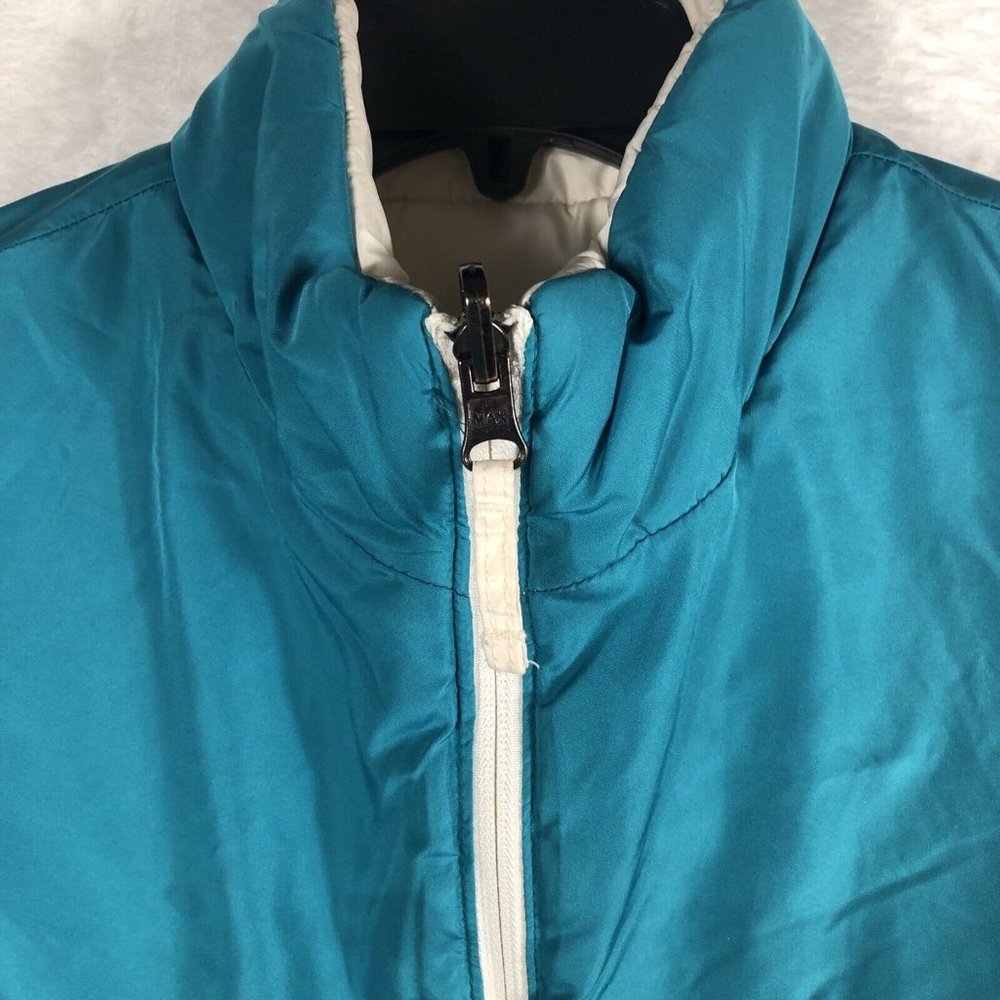 Merona Womens Size Large Reversible Puffer Vest Cream Teal Full Zip Pockets Cute - Picture 3 of 12